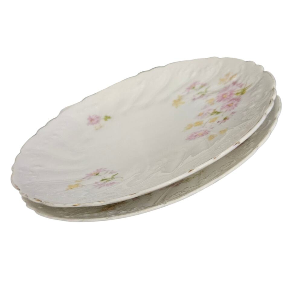 Antique Welman Germany Porcelain Salad Plates Set of 2 Floral Gold Trim